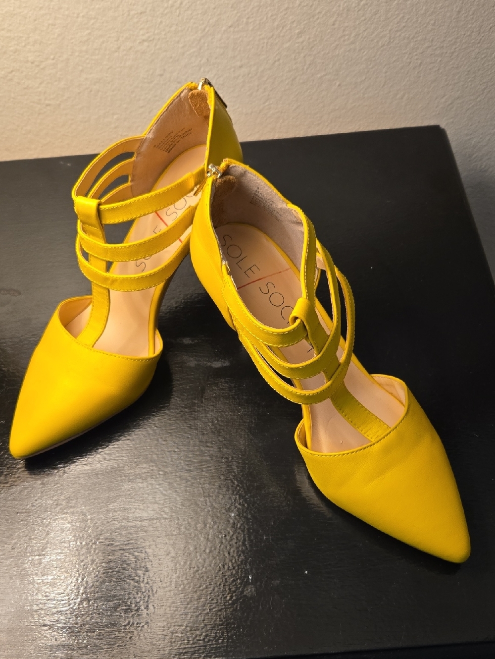 Sole Society Yellow Strappy Pointed-Toe Heels